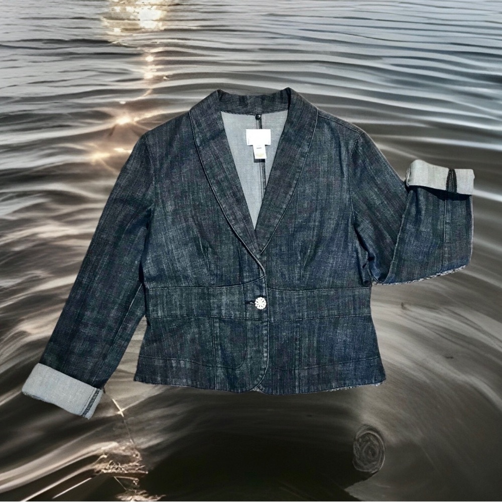 Women’s WHITE HOUSE | BLACK MARKET Dark Blue Denim Jean Jacket Blazer EUC Sz 8